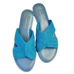 Anthropologie Raffia Color Blocked Blue/Teal Sandal Size 36  EU (6US)